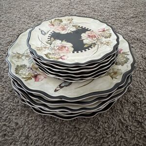 Vtg Keller Charles Philadelphia Melamine Plate LOT 12 Floral Butterfly Scalloped